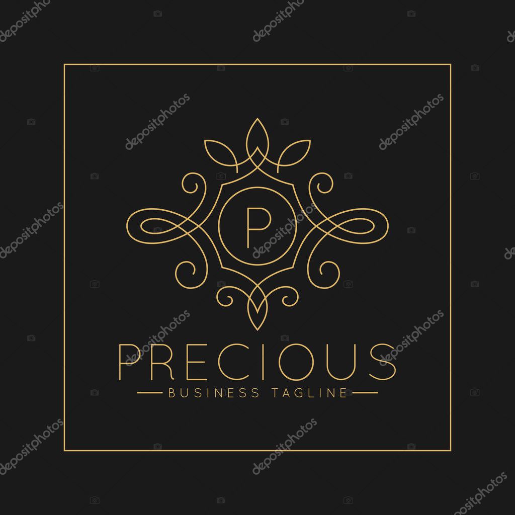 Luxurious Letter P Logo with classic line art ornament style vector