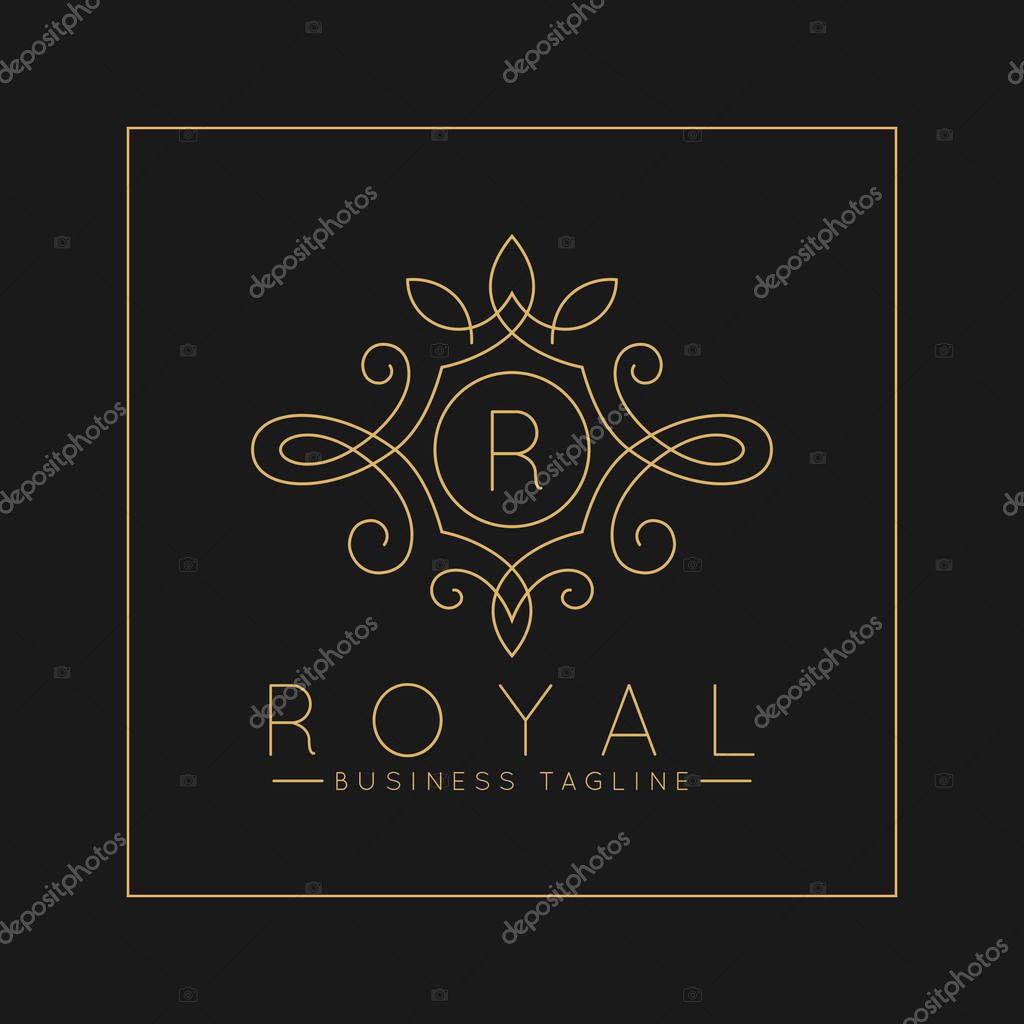 Luxurious Letter R Logo with classic line art ornament style vector