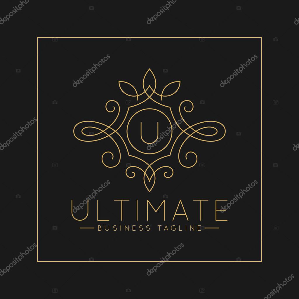 Luxurious Letter U Logo with classic line art ornament style vector