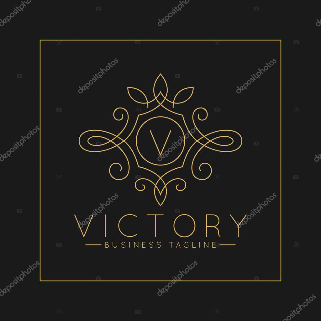 Luxurious Letter V Logo with classic line art ornament style vector