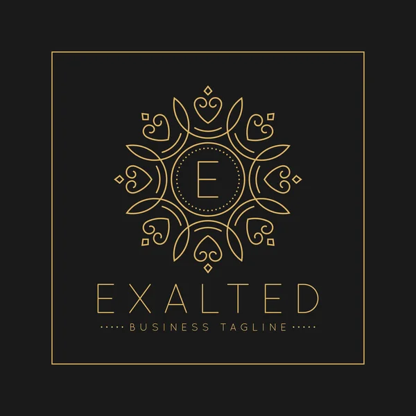 Carta E Logo com clássico e Luxuoso linha arte ornamento estilo vetor — Vetor de Stock