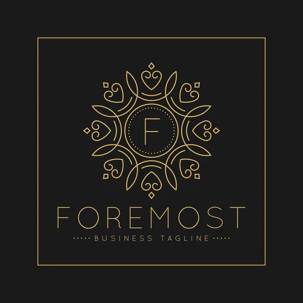 Carta F Logo com clássico e Luxuoso linha arte ornamento estilo vetor — Vetor de Stock