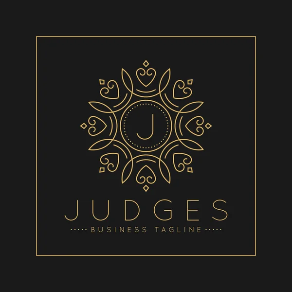Lettera J Logo con linea classica e lussuosa arte ornamento stile vettore — Vettoriale Stock