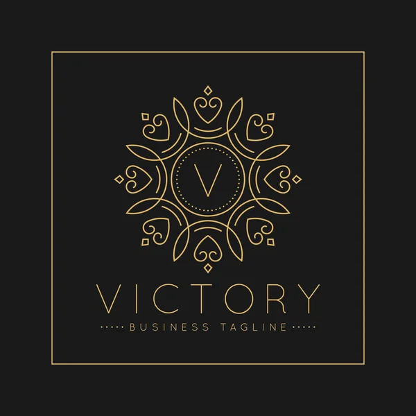 Carta V Logo com clássico e Luxuoso linha arte ornamento estilo vetor — Vetor de Stock