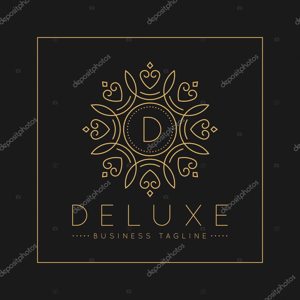 Letter D Logo with classic and Luxurious line art ornament style vector