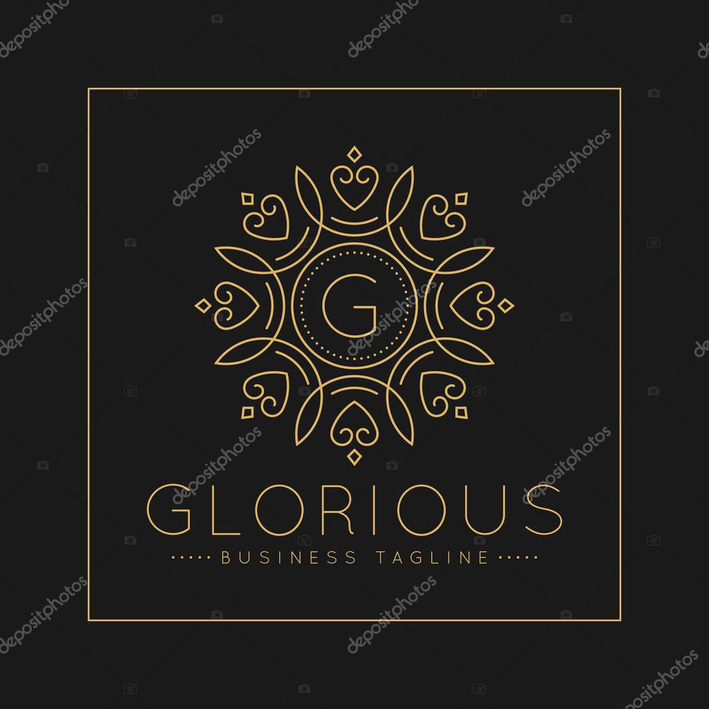 Letter G Logo with classic and Luxurious line art ornament style vector