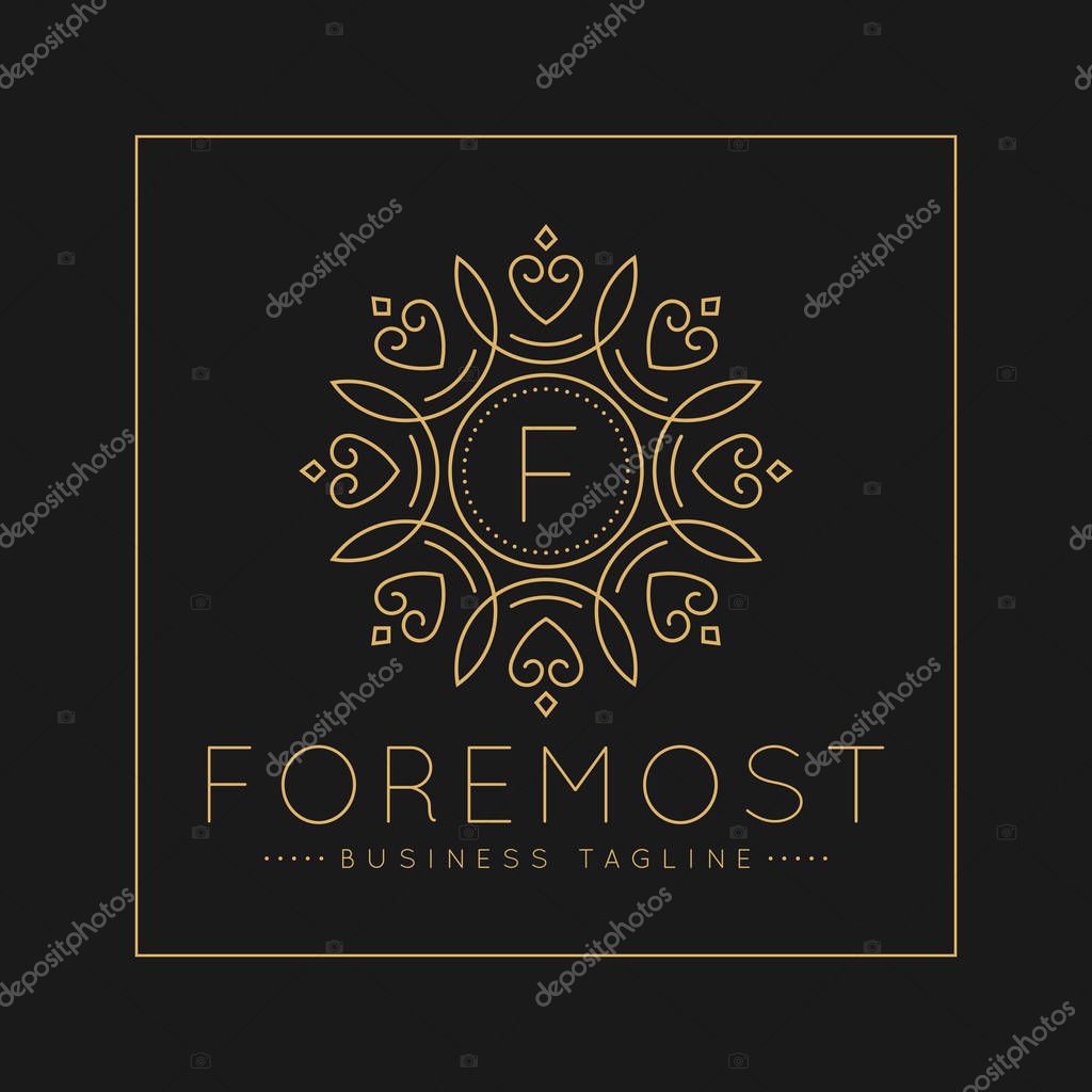 Letter F Logo with classic and Luxurious line art ornament style vector