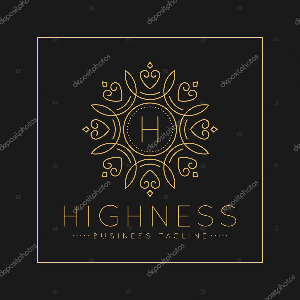Letter H Logo with classic and Luxurious line art ornament style vector