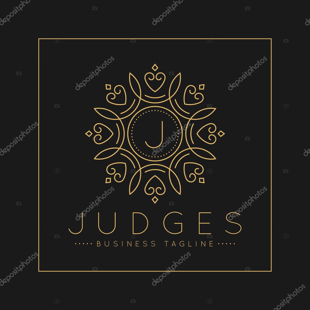 Letter J Logo with classic and Luxurious line art ornament style vector