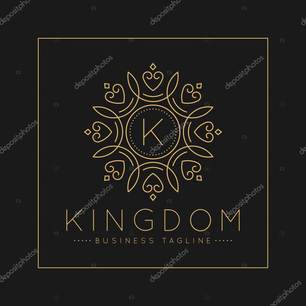 Letter K Logo with classic and Luxurious line art ornament style vector