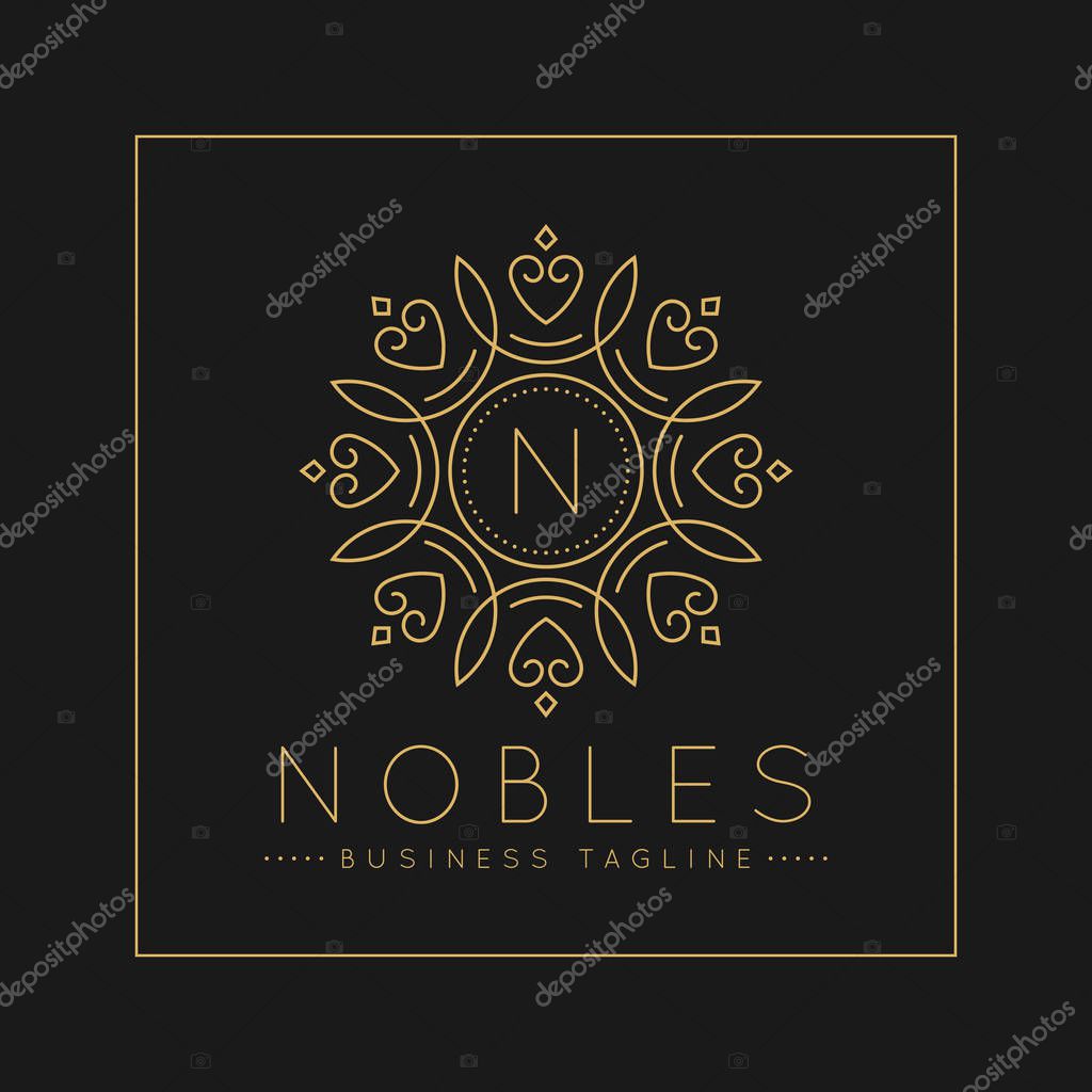 Letter N Logo with classic and Luxurious line art ornament style vector