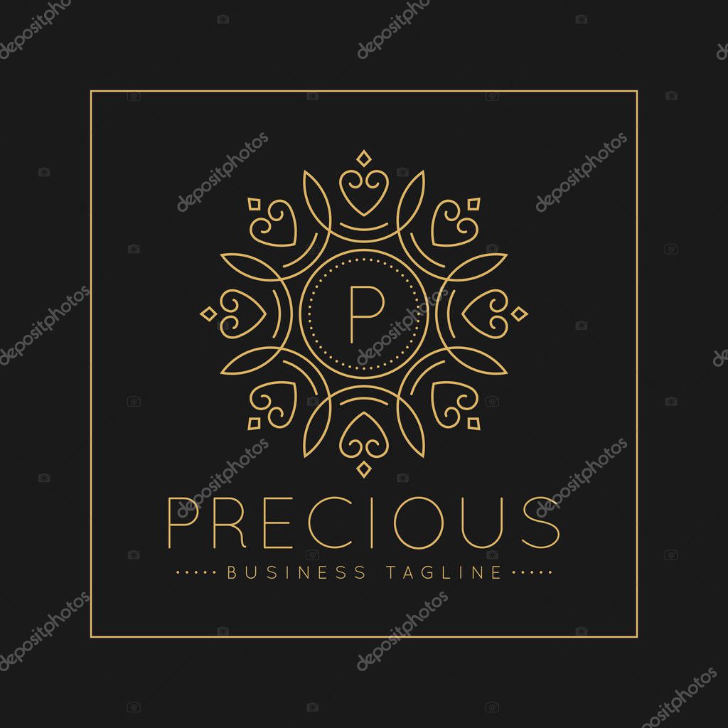 Letter P Logo with classic and Luxurious line art ornament style vector