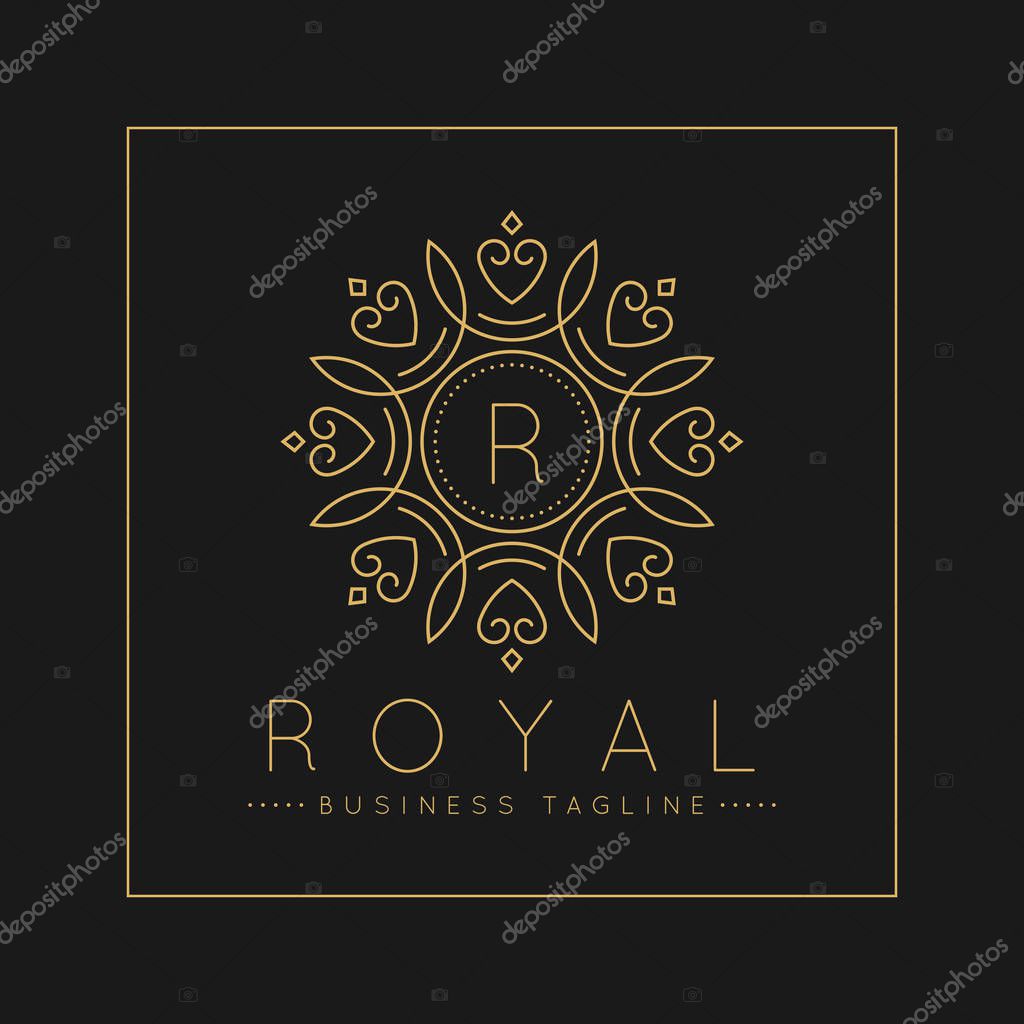 Letter R Logo with classic and Luxurious line art ornament style vector