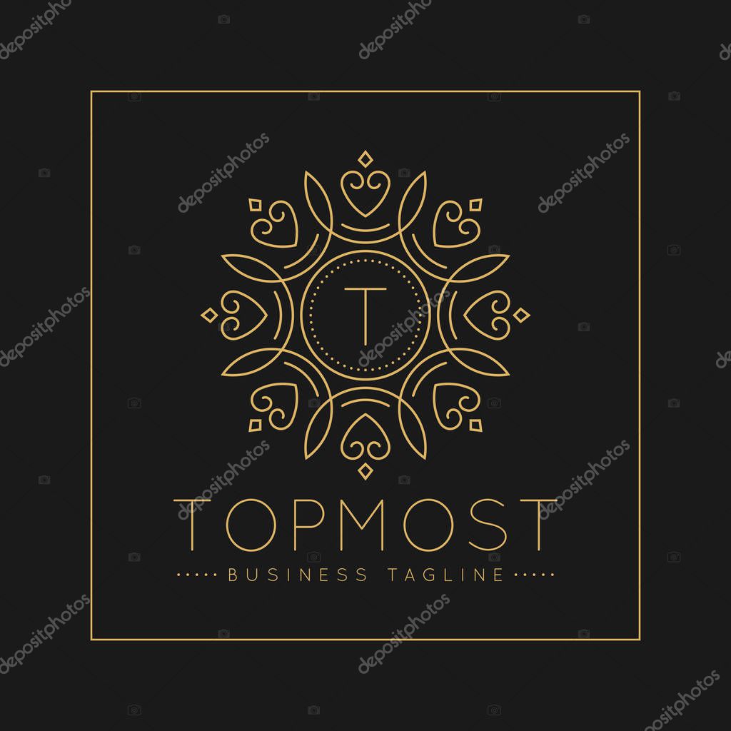 Letter T Logo with classic and Luxurious line art ornament style vector