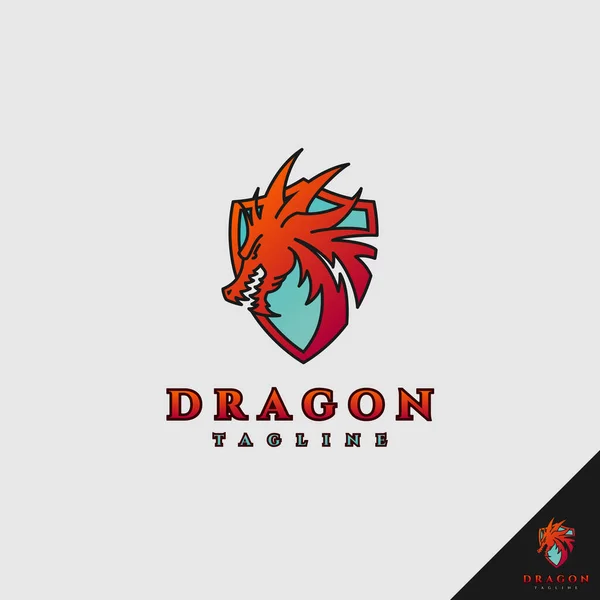 Dragon Logo Avec Concept Bouclier Style Contour Rempli — Image vectorielle