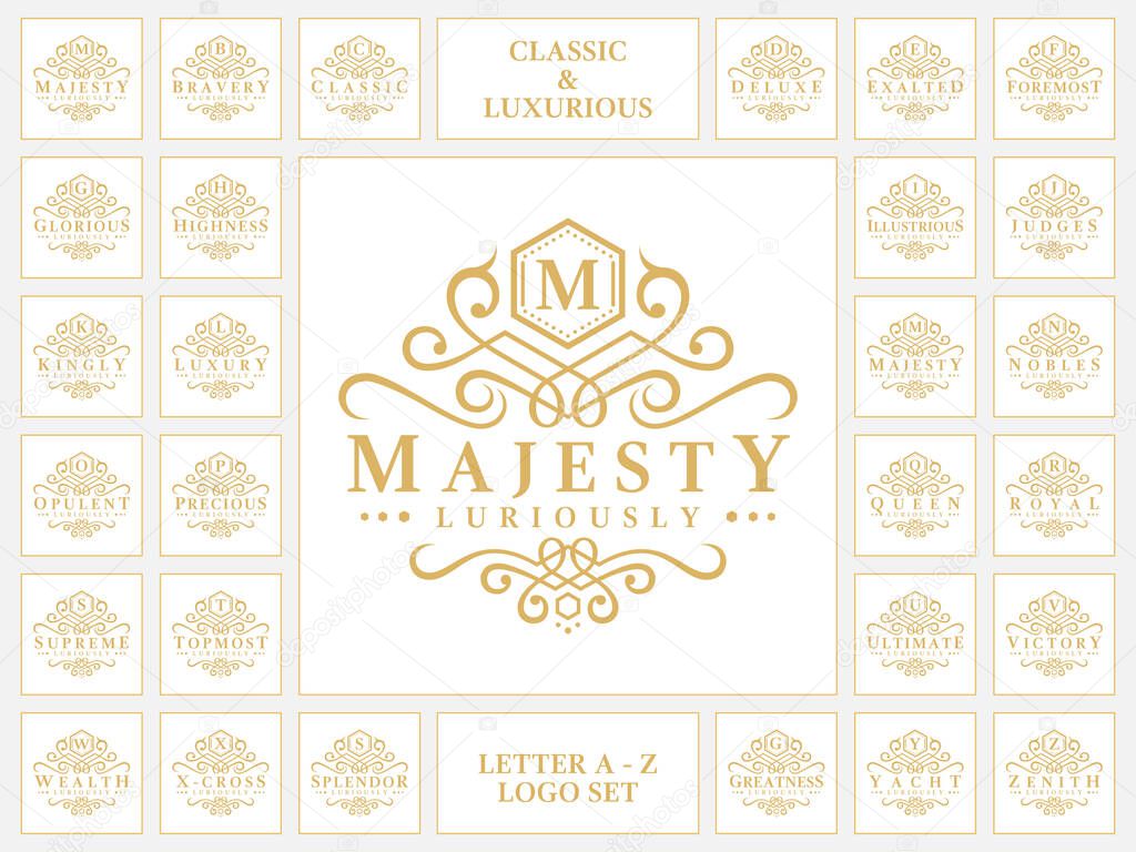Luxurious letter logo set with classic ornament style