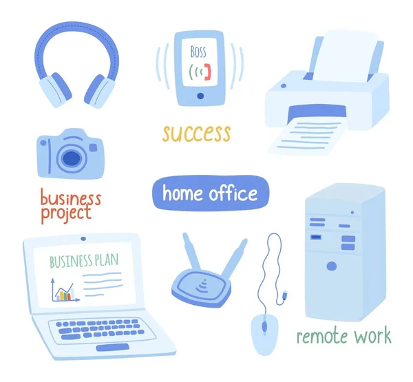 Office equipment, the concept of remote work, office. — Stock Vector