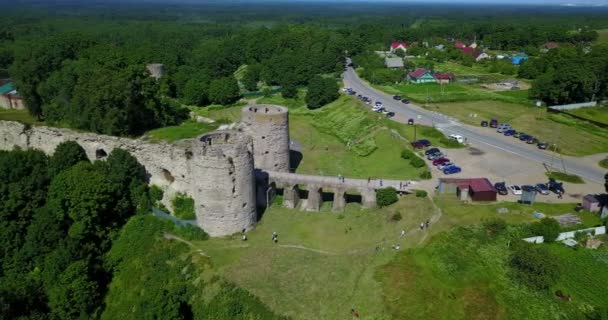 Aerial view from drone ancient destroyed fortress. Koporye. St. Petersburg. Russia — Stock Video