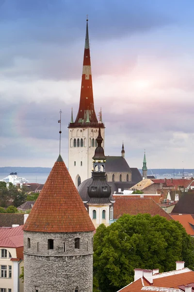 Espiga Olaf Oleviste Igreja Torre Fortificação Tallinn Estónia — Fotografia de Stock