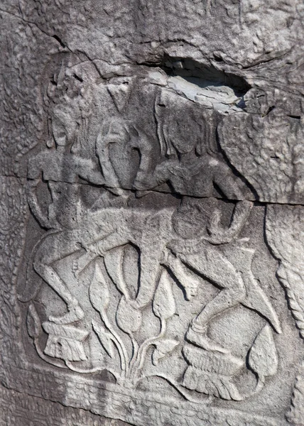 Cambodge Siem Reap Motifs Pierre Sculptée Sur Les Murs Temple — Photo