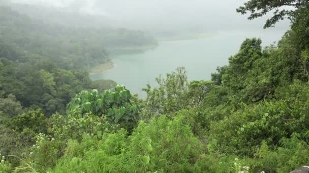 インドネシア バリ島の霧の湖タンブリンガンのパノラマ ビュー — ストック動画