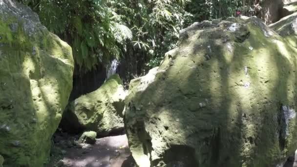 Goa Gajah, ou Caverna dos Elefantes, está localizada na ilha de Bali, perto de Ubud, na Indonésia. Construído no século IX, serviu como um santuário — Vídeo de Stock