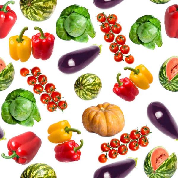 Grönsaker Pumpa Paprika Kål Vattenmelon Aubergine Grenen Tomater Ett Sömlöst — Stockfoto