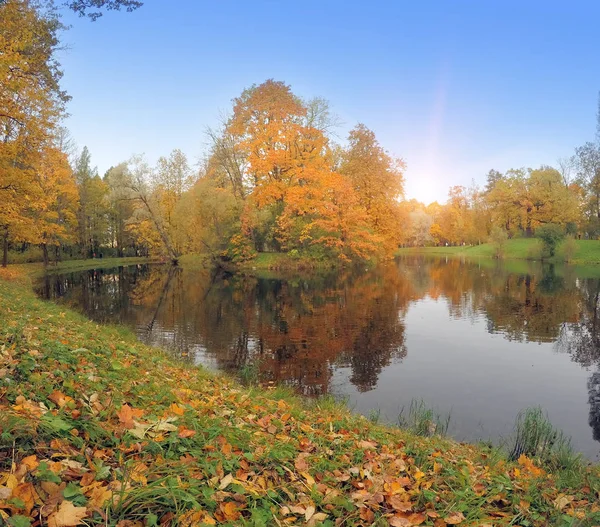Herbstpark Mit Dem Fluss — Stockfoto