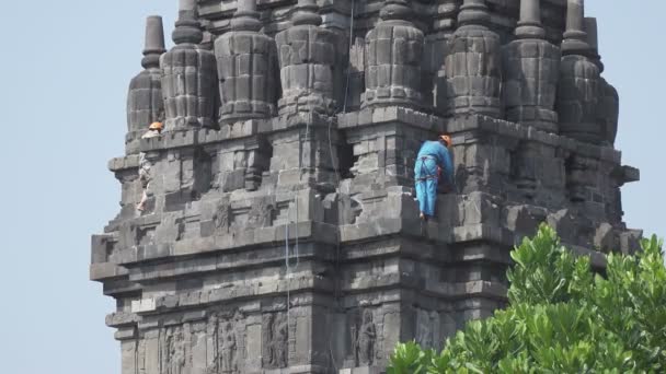 Central Java, Indonesia - October 15, 2016:Candi Prambanan or Candi Rara Jonggrang is an 9th-century Hindu temple compound in Central Java, Indonesia — Stock Video