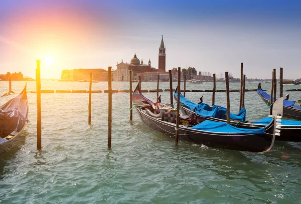 Venise Gondoles Dans Canal Grande Coucher Soleil — Photo