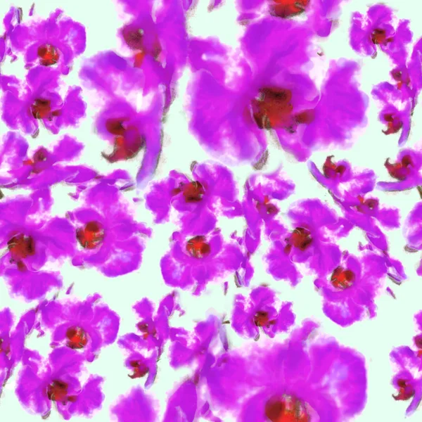 Fondo Sin Costura Acuarela Dibujado Flores Orquídea —  Fotos de Stock