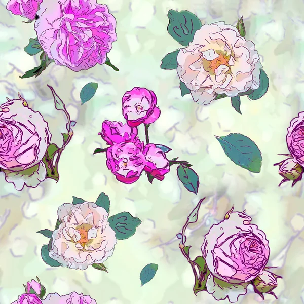 Dibujo Fondo Sin Costuras Flores Rosas — Foto de Stock