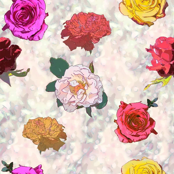 Seamless Background Drawing Rose Flowers — Stock Photo, Image