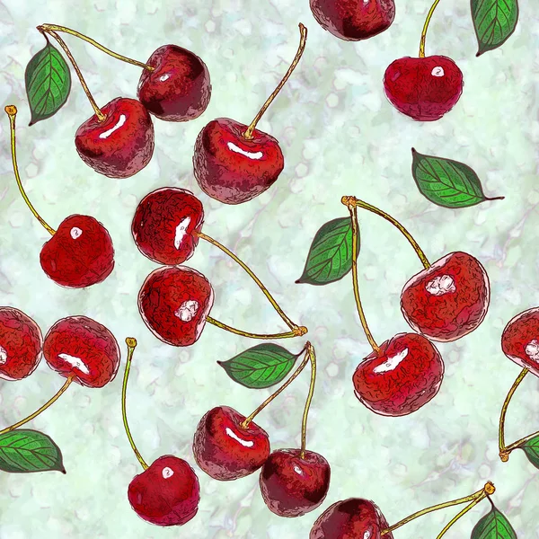 Seamless Background Drawing Berry Cherry — Stock Photo, Image