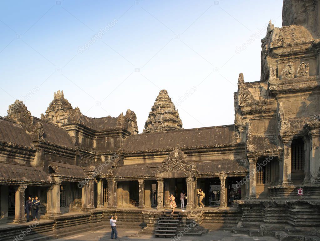 SIEM REAP, CAMBODIA - JANUARY 31, 2015: tourists in Angkor Wat Temple, Siem reap, Cambodia.