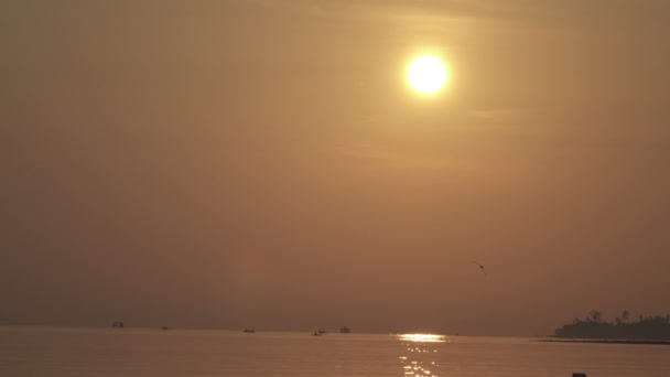 Paisaje de belleza con salida del sol sobre el mar en la isla tropical — Vídeos de Stock