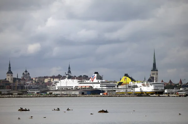 Tallinn Estonia September 2015 Big Cruise Ship Port Spike Ancient — Stock Photo, Image