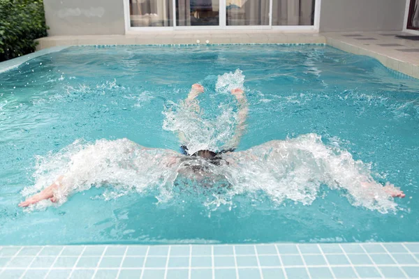 Young Man Swims Termination Path Concerns Side — Stock Photo, Image