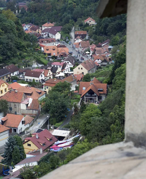 Karlstejn View Város Vár Falán Bohémia Csehország — Stock Fotó