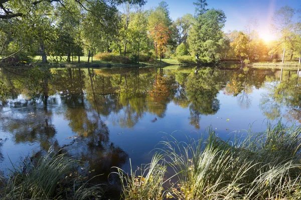 Jesienny Park Rzeką — Zdjęcie stockowe