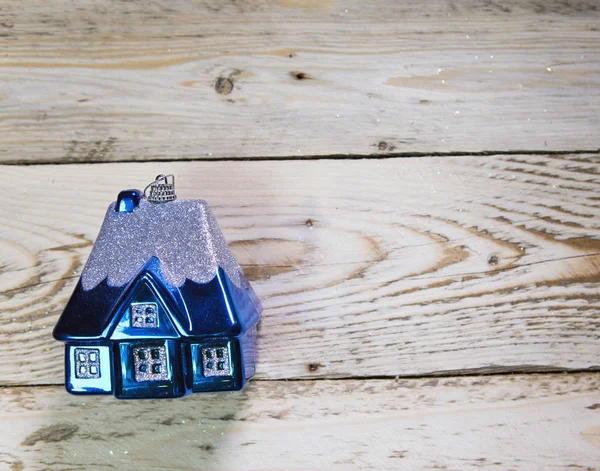 Dark Blue New Year Toy Small House — стоковое фото