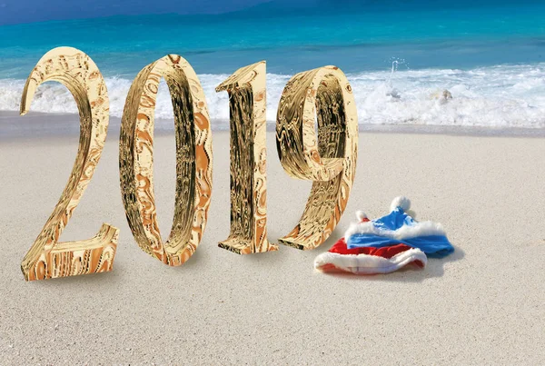 Inscrição Ano Novo 2019 Praia — Fotografia de Stock
