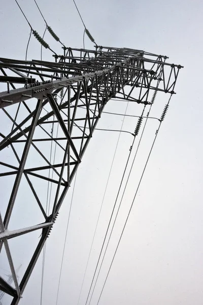 Suporte Linha Transmissões Eletricidade Sob Neve — Fotografia de Stock