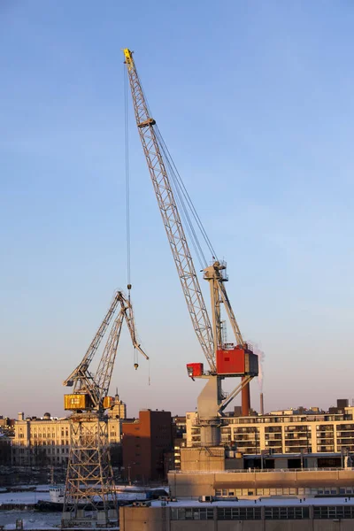 Baukräne Arbeiten Winter Hafen Von Helsinki — Stockfoto