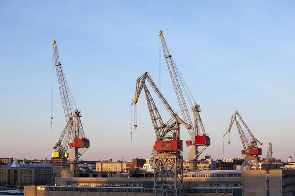 Baukräne Arbeiten Winter Hafen Von Helsinki — Stockfoto