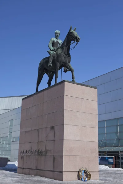 Helsinki Finland March 2013 Equestrian Statue Marshal Mannerheim 1867 1951 — Stock Photo, Image
