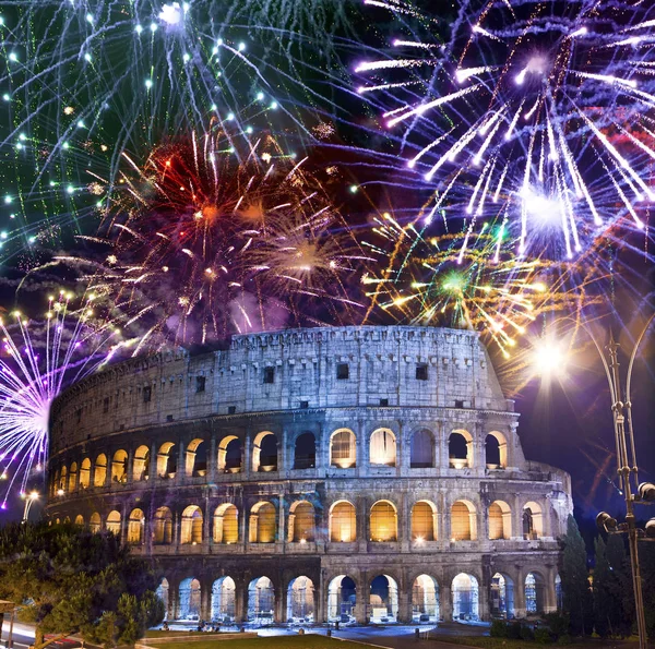 Oslavný Ohňostroj Nad Collosseem Itálie Řím — Stock fotografie