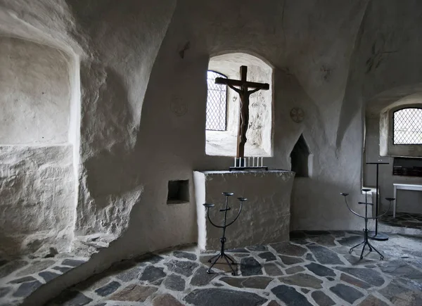 Saal Mit Kruzifix Schloss Olavinlinna Olofsborg Aus Dem Jahrhundert Savonlinna — Stockfoto