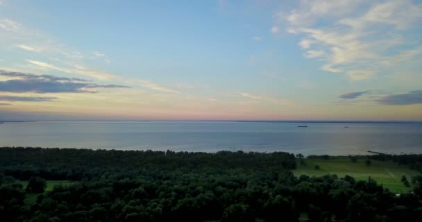 Panoramic View Drone Coast Gulf Finland Sunset Park Alexandria Petersburg — Stock Video