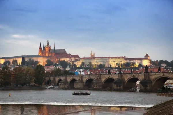 Krásné Panoráma Prahy Noci Charles Bridge Karluv Most Vltavu Pražský — Stock fotografie